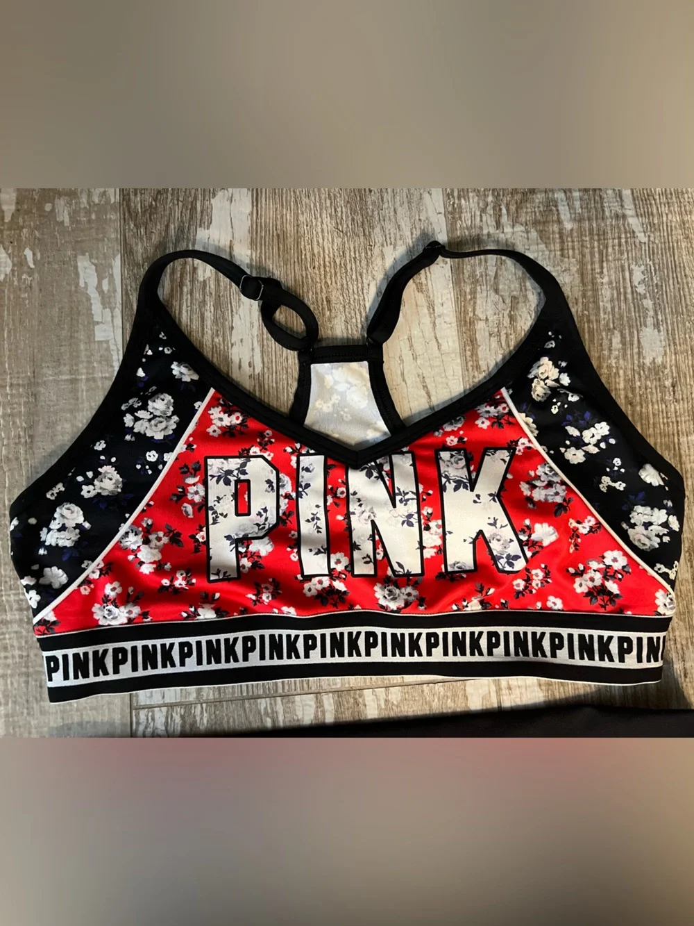 PINK VS Bikini! Gym to Swim Active Red/Black Floral Top & Red/Black Bottom Sz-L! - Picture 3 of 8